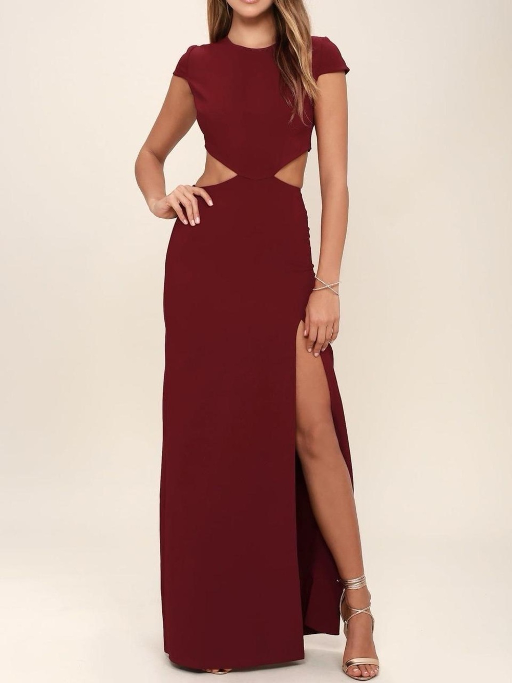 Lulu's Burgundy Cutout Maxi Dress with Side Slit